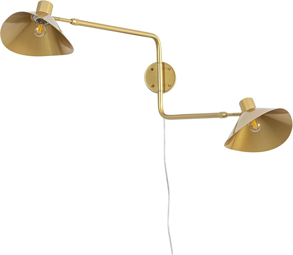 Aplique de pared dorado con 2 luces, brazos oscilantes ajustables grandes para sala de estar, dor... | Amazon (US)