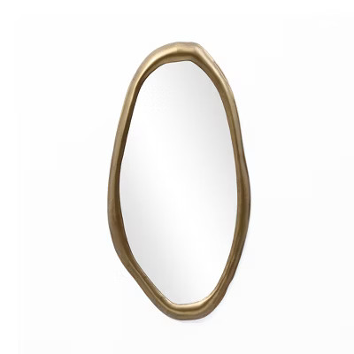 LuxenHome 29.5-Inch Oval Gold Iron Metal Frame Accent Wall Mirror | Target