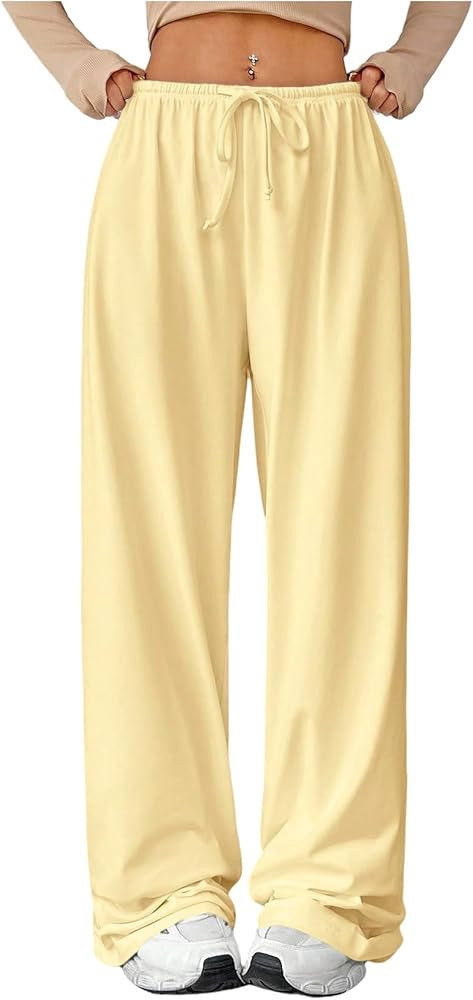 Verdusa Women's Loose Wide Leg Sweatpants Elastic Drawstring Waist Casual Long Pants | Amazon (US)