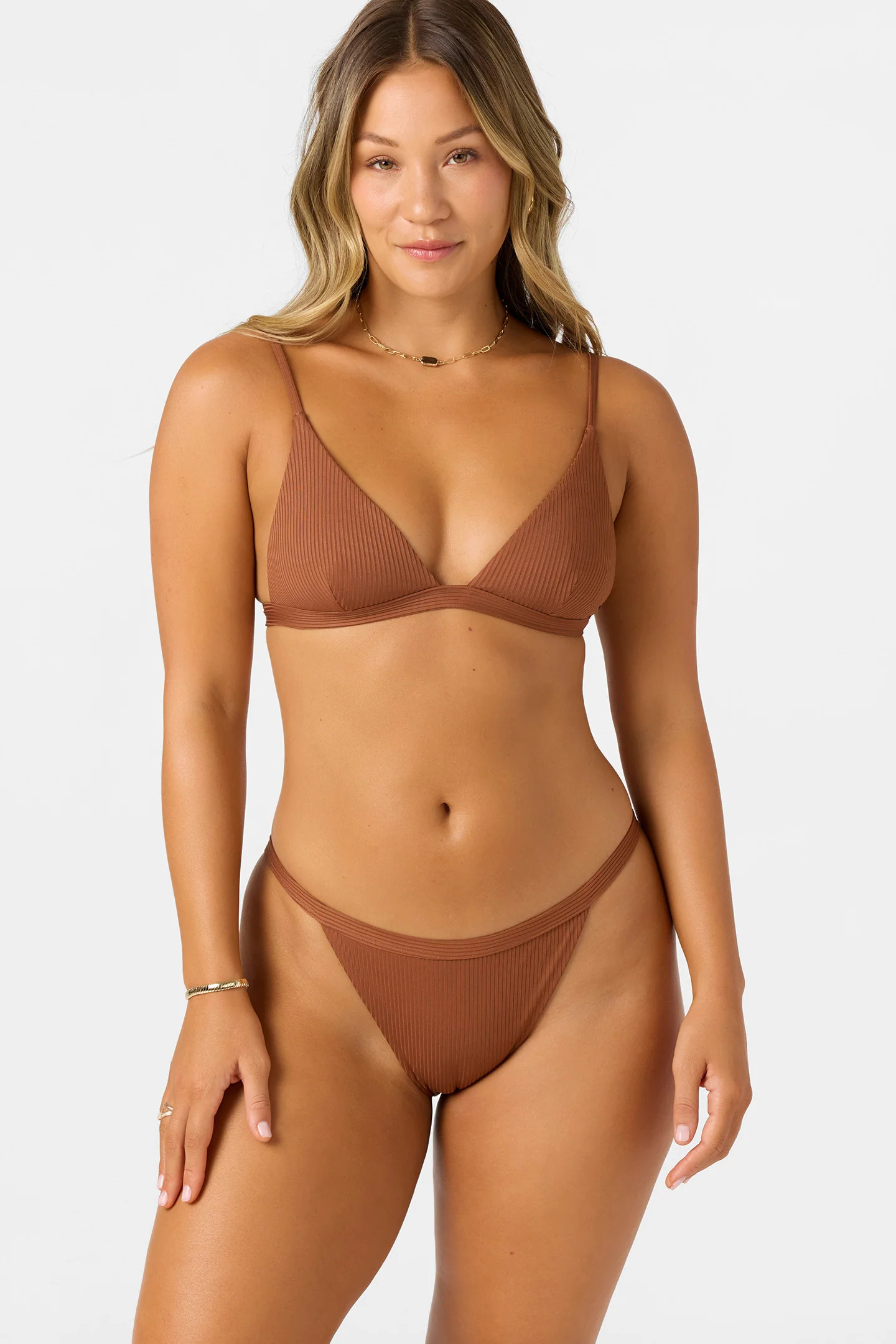 O'Neill Women's Saltwater Solids Rib Seaside Triangle Bikini Top in Rustic Brown, Size XS, Elastane/Polyamide, Best Women's Swimwear, Best Women's Swimwear | O'Neill