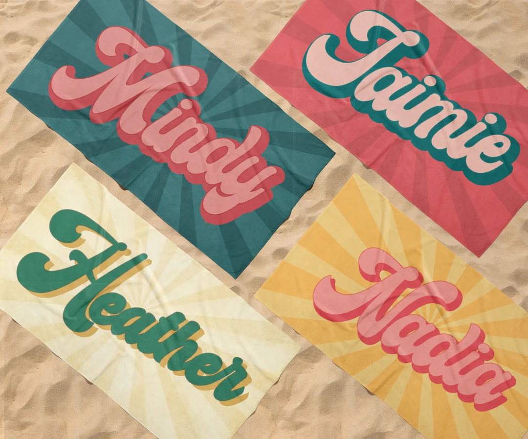 RETRO Style Personalized Beach Towel Personalized Name Bath Towel Custom Pool Towel Beach Towel W... | Etsy (US)