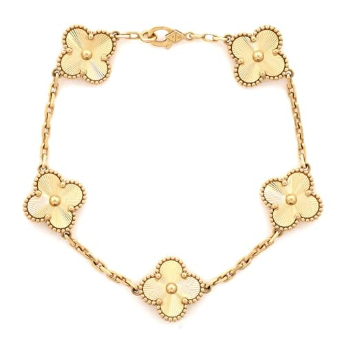 Van Cleef & Arpels, Pre-Loved Vintage Alhambra 5 Motifs Bracelet Guilloche 18K Yellow Gold, Yellow Gold | Amazon (US)