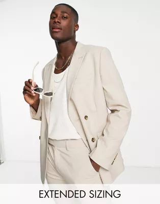 ASOS DESIGN skinny double breasted suit jacket in stone | ASOS (Global)