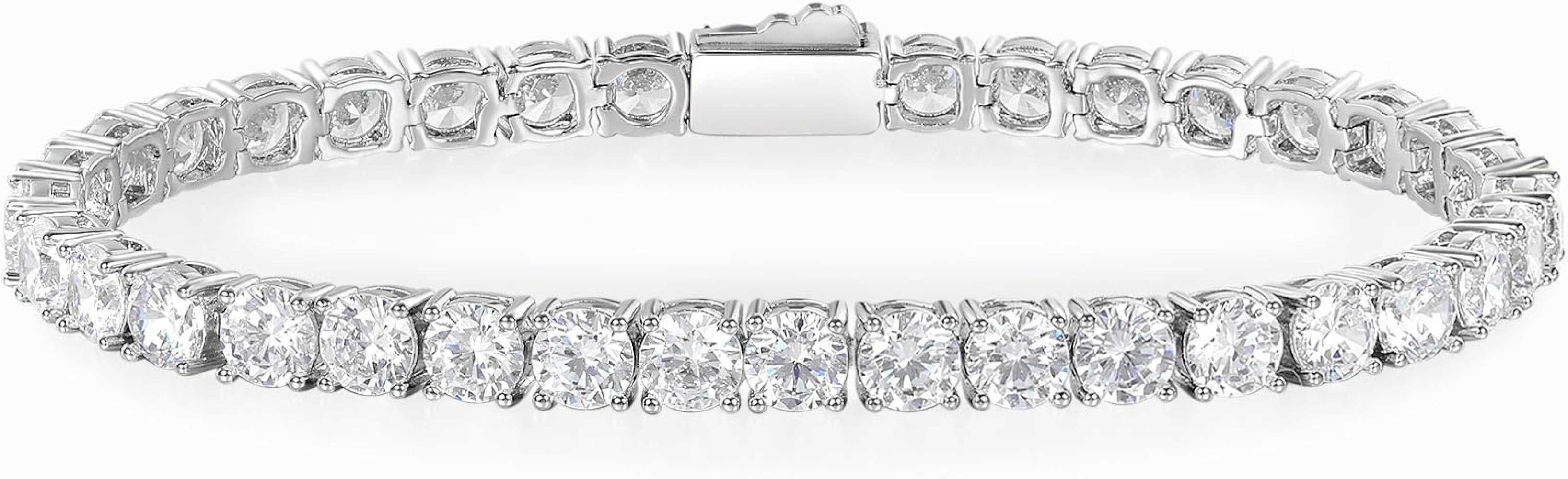 Gemsme 3/4/5mm Tennis Bracelet, 18k White Gold Plated 3MM/4MM/5MM Iced Out Round Cubic Zirconia T... | Amazon (US)