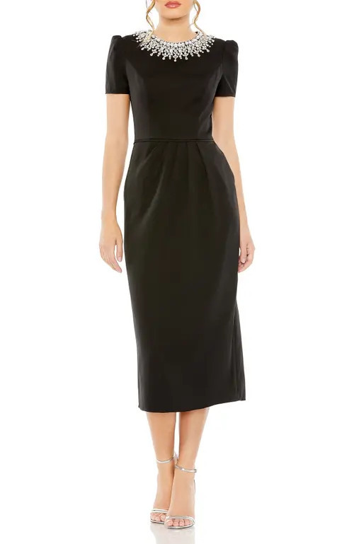 Mac Duggal Hand Embellished Rhinestone Neckline Column Dress in Black at Nordstrom, Size 0 | Nordstrom