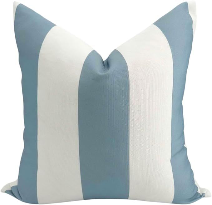Cabana Coastal Pillow Cover Indoor Outdoor Blue and White Striped Pillow Cover | Amazon (US)