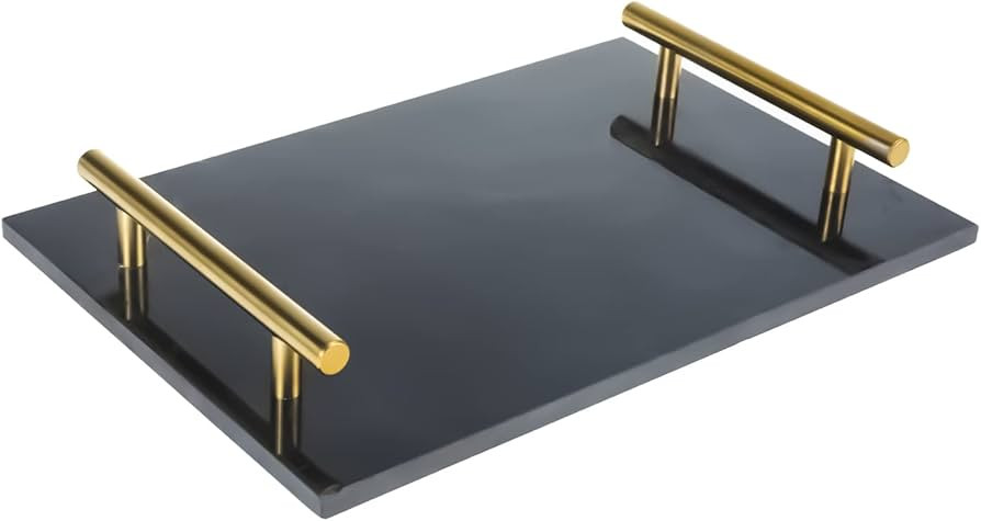 HighFree Marble Stone Decorative Tray, Handmade Nightstand Tray with Copper-Color Metal Handles f... | Amazon (US)