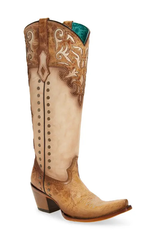 CORRAL Stud & Overlay Western Boot in Honey/Bone at Nordstrom, Size 9 | Nordstrom