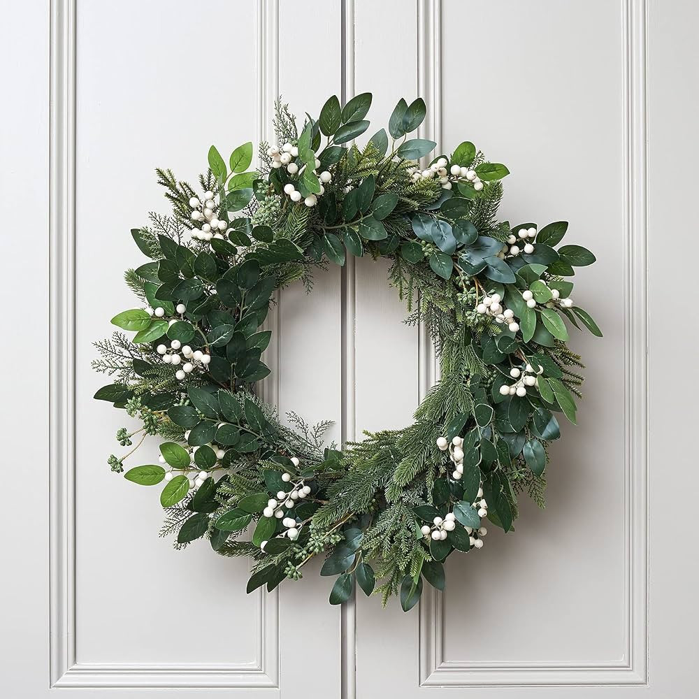 Lights4fun, Inc. 26” Artificial Mixed Foliage & White Berry Christmas Wreath (Wreath) | Amazon (US)