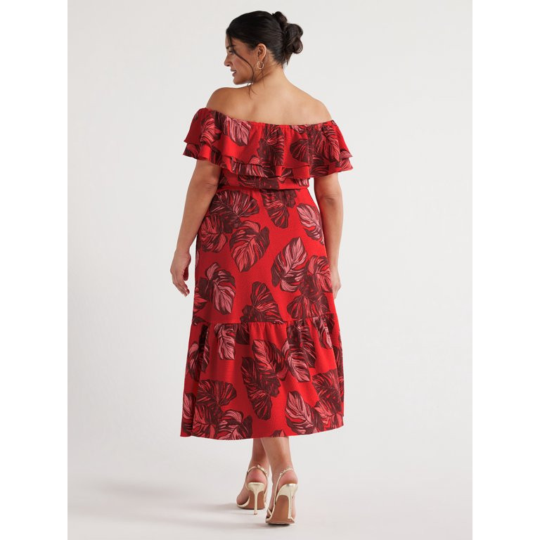 Sofia Jeans Women's and Women's Plus Maxi Dress with Double Ruffle Convertible Neck, Sizes XS-5X | Walmart (US)