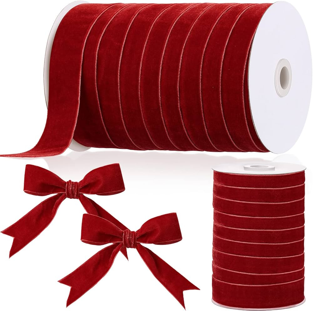 Chuangdi 1 Inch, 60 Yard Christmas Burgundy Velvet Ribbon Wide Vintage Velvet Ribbons for Christm... | Amazon (US)