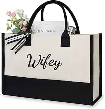 TOPDesign Canvas Tote Wifey Bag, Bride Gifts for Wedding, Bridal Shower, Bachelorette Party, Enga... | Amazon (US)