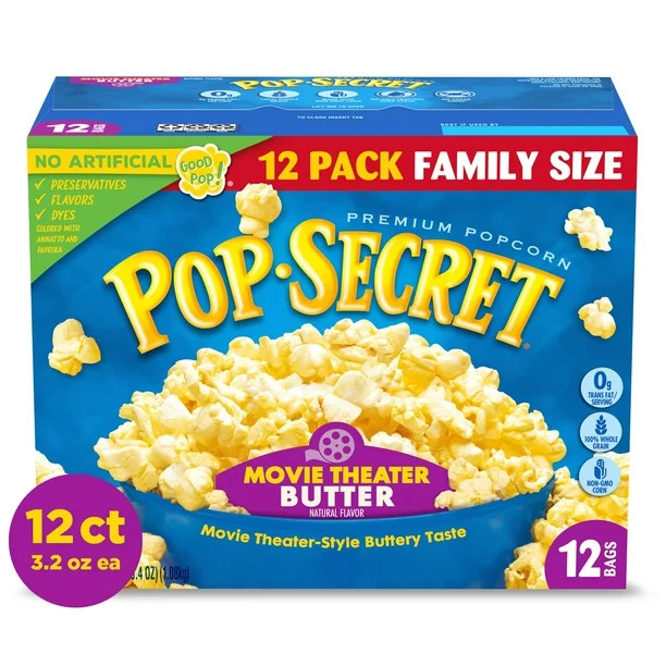 Pop Secret Microwave Popcorn, Movie Theater Butter, Flavor, 3 Oz Sharing Bags, 12 Ct - Walmart.co... | Walmart (US)