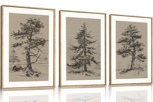 Vintage Tree Sketch Wall Art Set,Nature Sketch Wall Painting, Antique Tree Drawings Wall Decor,Framed Botanical Canvas Art Prints for Living Room, Bedroom, Dinning Room, Farmhouse decoration - 16"x24"x3 | Amazon (US)