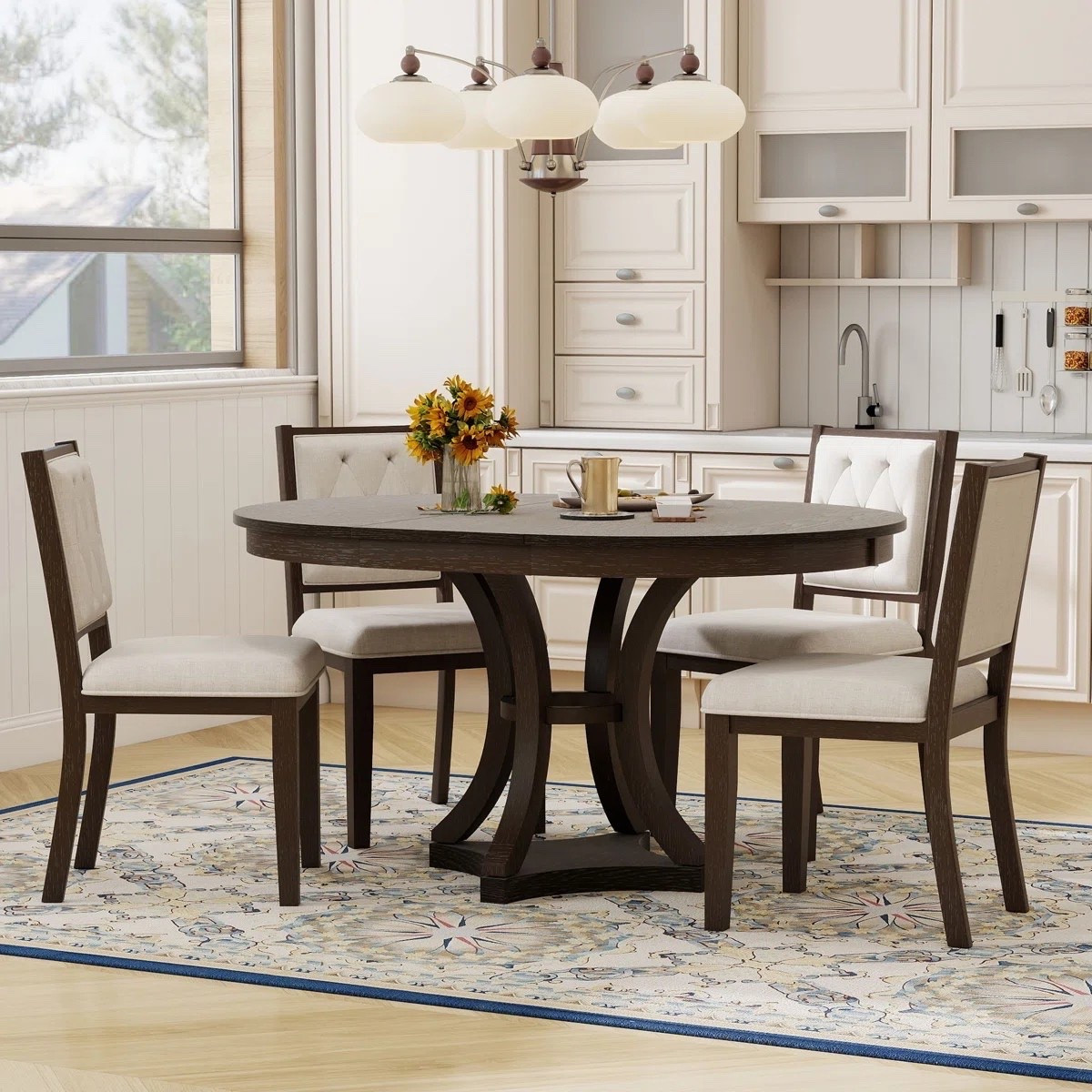 Inspired by timeless vintage dining elegance, the Extendable Round Dining Table Set with Solid Wood Base and 4 Upholstered Chairs brings warmth, charm, and functionality to the heart of the home. The extendable design makes it perfect for both intimate dinners and larger gatherings, while the upholstered seating adds a soft, elevated touch. ON SALE and under $800.

Keywords:

* extendable dining table set
* round dining table set
* wood dining table set
* upholstered dining chairs
* vintage dining set
* solid wood dining table
* kitchen dining set
* 4 chair dining set
* farmhouse dining table
* dining room furniture
* extendable table
* family dining table
* cozy dining room décor
* rustic dining furniture
* traditional dining set
* home dining furniture
* round kitchen table
* elegant dining set
* entertaining furniture

#LTKSaleAlert #LTKHome #LTKSeasonal