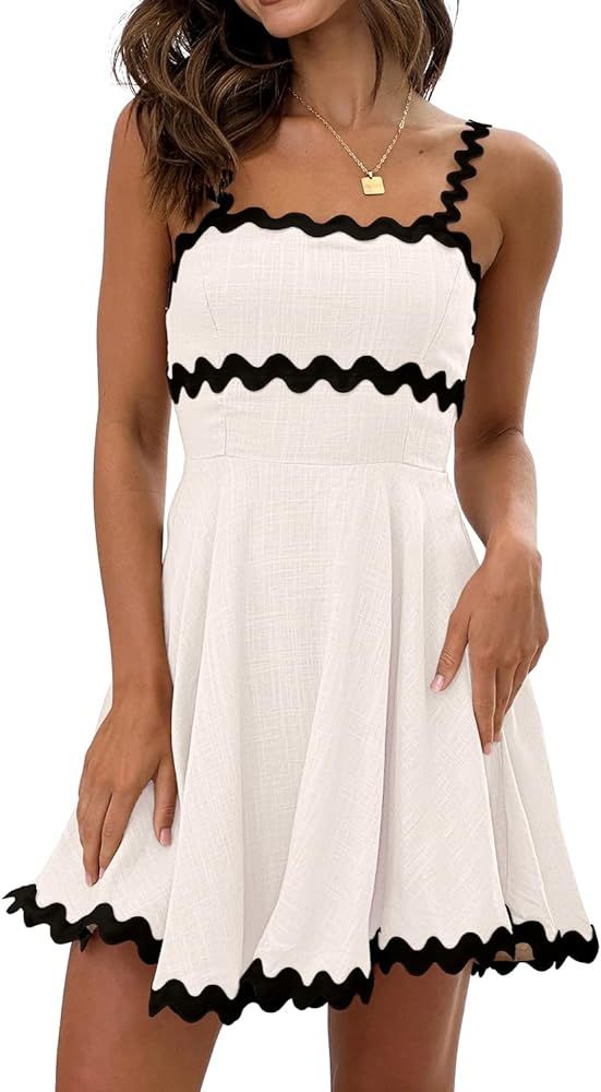 Shy Velvet Summer Dresses for Women 2024 Sundresses RIC Rac Spaghetti Strap Linen Mini Vacation D... | Amazon (US)