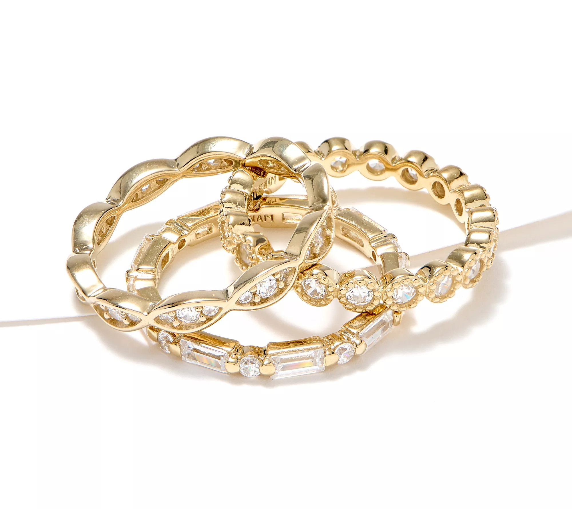 Diamonique Set of 3 Stacked Ring Set, Sterling Silver | QVC