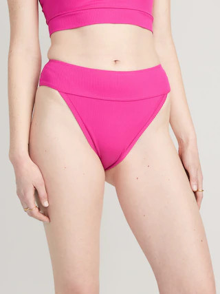 High-Waisted Ribbed French-Cut Bikini Swim Bottoms for Women | Old Navy (US)