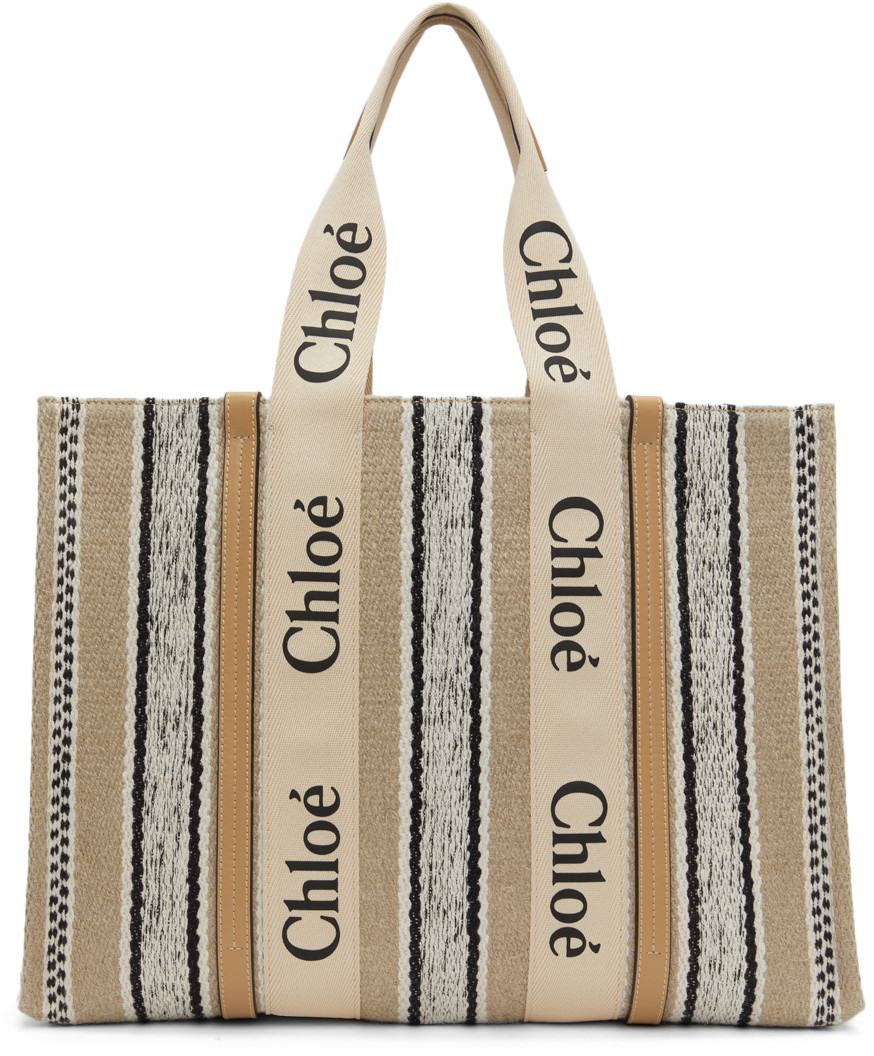 Tan Large Striped Woody Tote | SSENSE