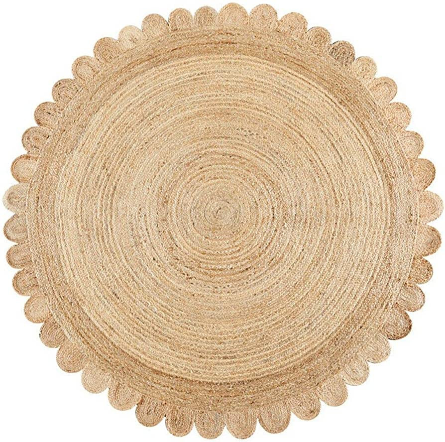 Natural Handmade Area Jute Scallop Round Rug 5x5 feet, Floor Scalloped Edge Rug Braided Boho Eco ... | Amazon (US)