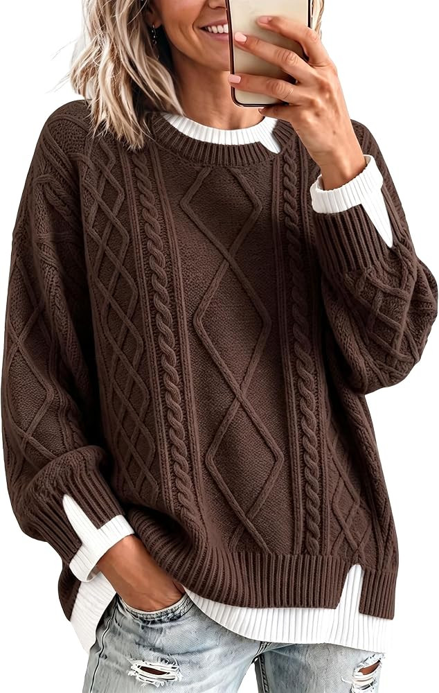 Women's Sweaters Oversized Cable Knit Sweater Chunky Cute 2026 Fall Outfits | Amazon (US)