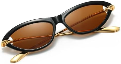 Hanj 90s Retro Oval Sunglasses for Women Trendy Gold Temple Classic Shades Cat Eye Glasses | Amazon (US)