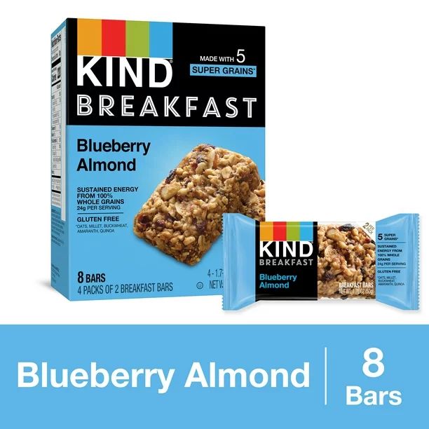 KIND Bars, Blueberry Almond Breakfast Bar, Gluten free, 1.76 oz, 4 Snack Bars - Walmart.com | Walmart (US)