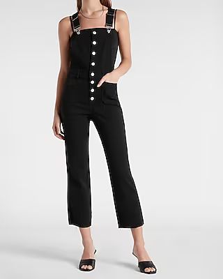 Black Button Front Straight Jean Overalls | Express