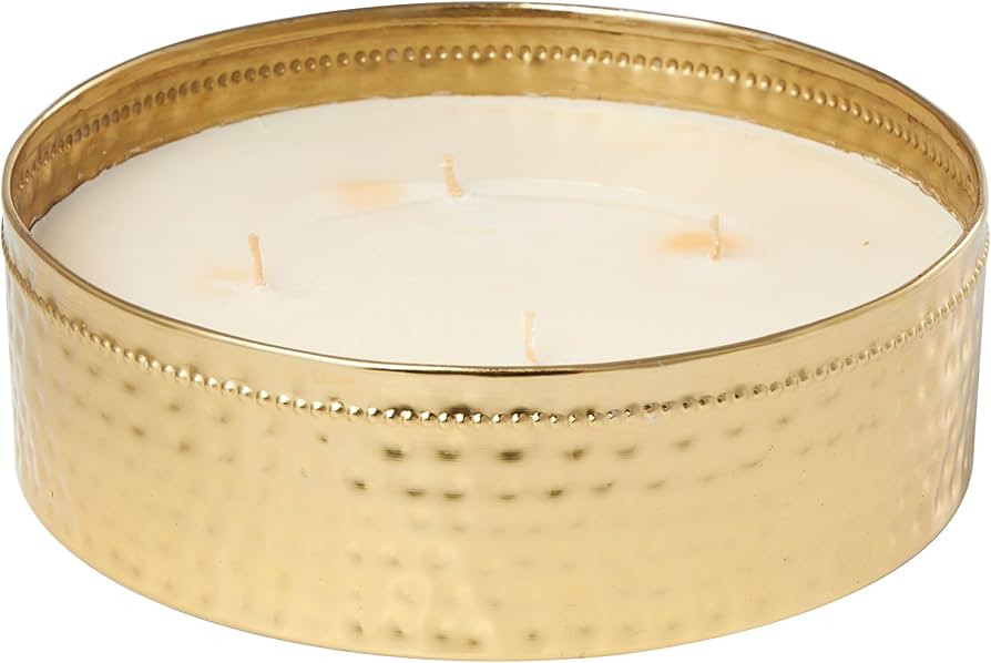 Deco 79 Metal Candle Jasmine Scented Wide Hammered 60 oz 4 Wick with White Wax, 9" x 9" x 3", Gol... | Amazon (US)