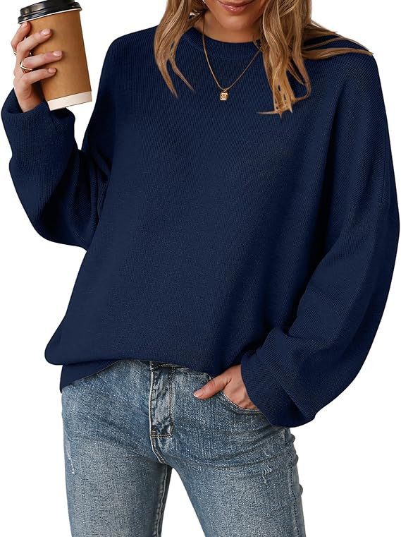 Arach&Cloz Women's Wool Blend Oversized Sweaters Crewneck Casual Outfits Fashion Spring Tops | Amazon (US)