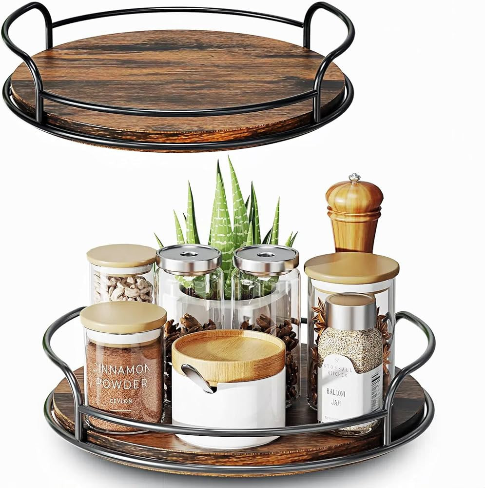 LAMU 2 Pack Lazy Susan Organizer for Table Top, 10'' + 9'' Wooden Lazy Susan Turntable for Cabine... | Amazon (US)