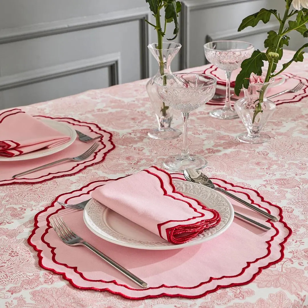 Pink & Red Scalloped Linen Placemat Napkin Set: Romantic Table Decor - Etsy | Etsy (US)