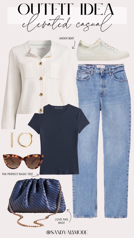 Elevated casual outfit | winter to spring transitional outfit | casual cute ootd | Walmart fashion | white cardigan with gold buttons | white and navy outfit | navy woven crossbody | chic style 

#LTKstyletip #LTKfindsunder100 #LTKSeasonal