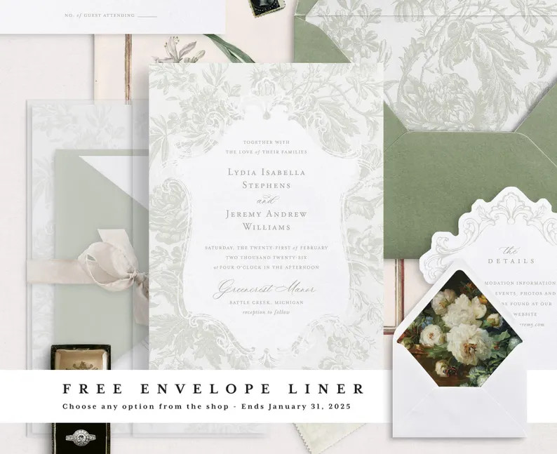 Printable Wedding Invitation Template Set With Sage Floral Toile Pattern, Editable Wedding Invite... | Etsy (US)
