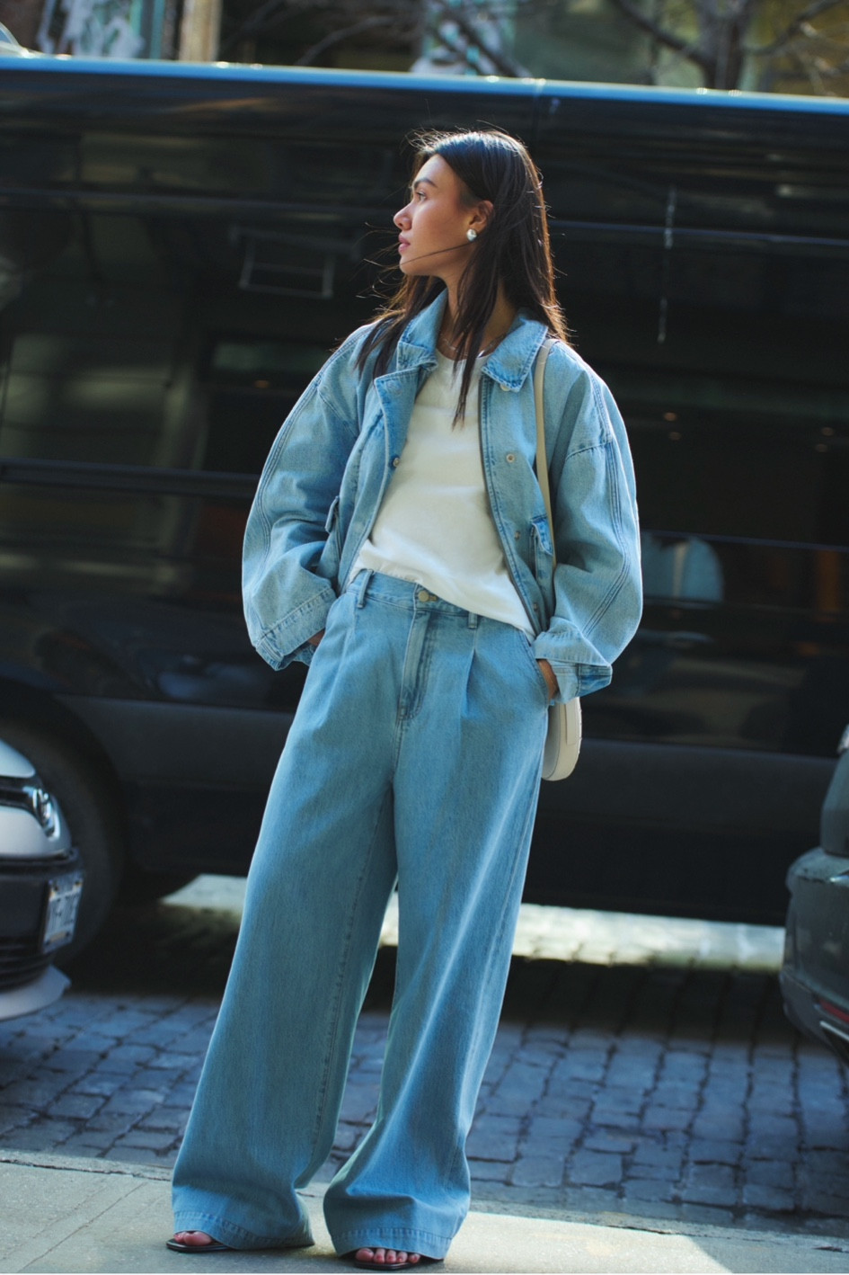 Sized up for denim so they sit lower on waist - wearing 26. Jean jacket drops later this month! Will link when it’s available. Shoes run 1/2 size large. Size down!