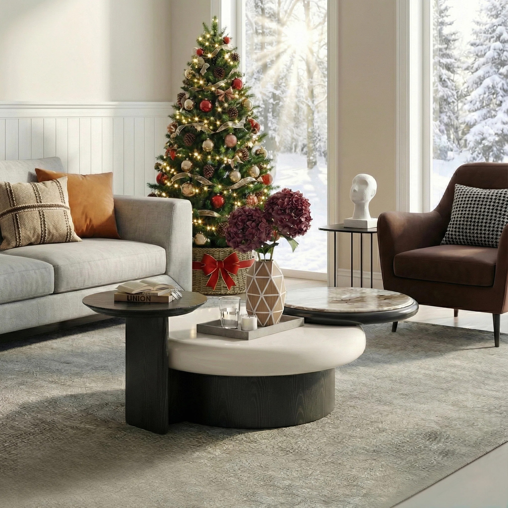 Modern Round Coffee Table Set, 3-Piece Mixed Material Design with Swivel Top – 51.2" Microcryst... | Wayfair North America