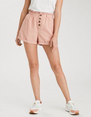 AE High-Waisted Button Front Paperbag Short | American Eagle Outfitters (US & CA)