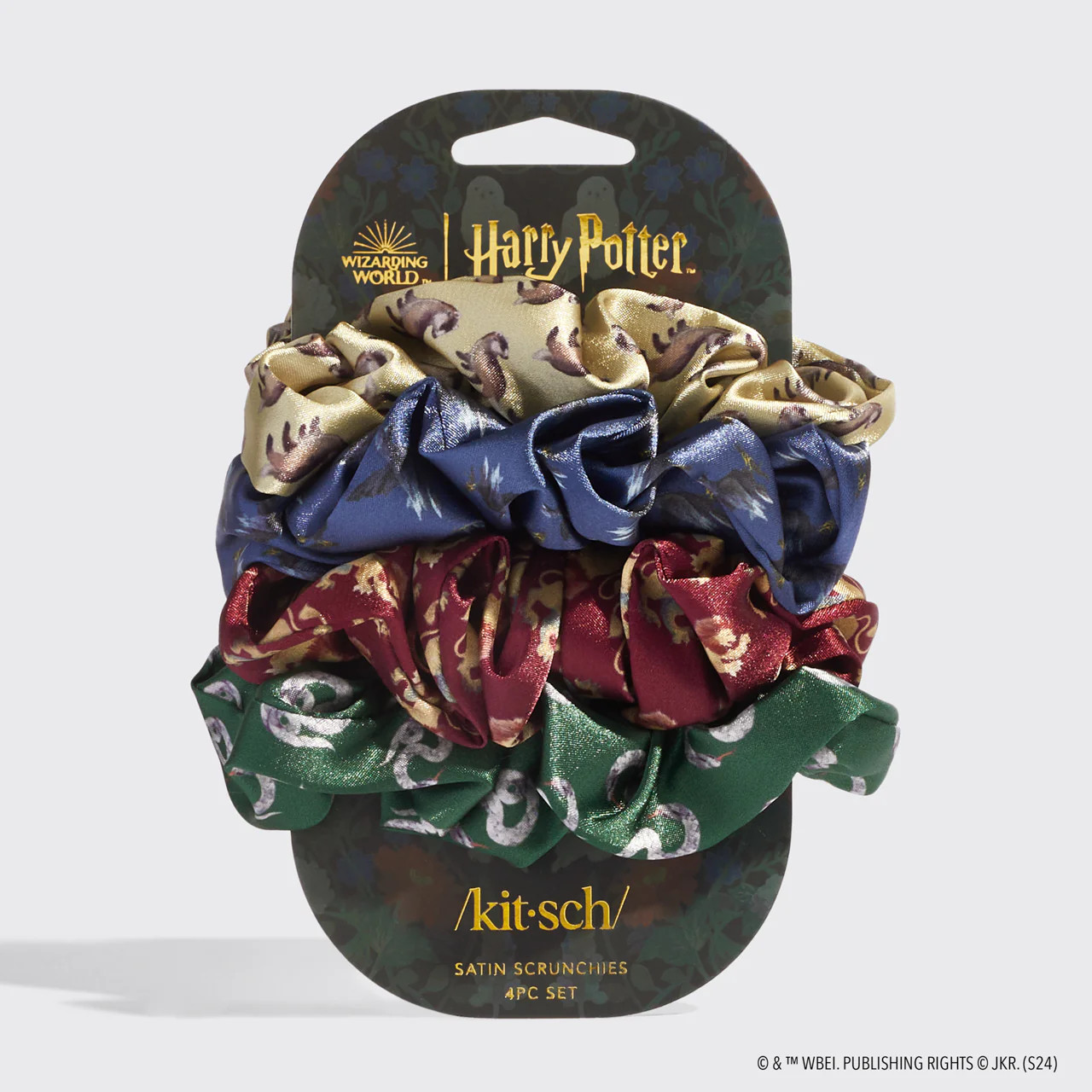 Harry Potter x Kitsch Satin Scrunchies All Houses 4pc Set | Kitsch