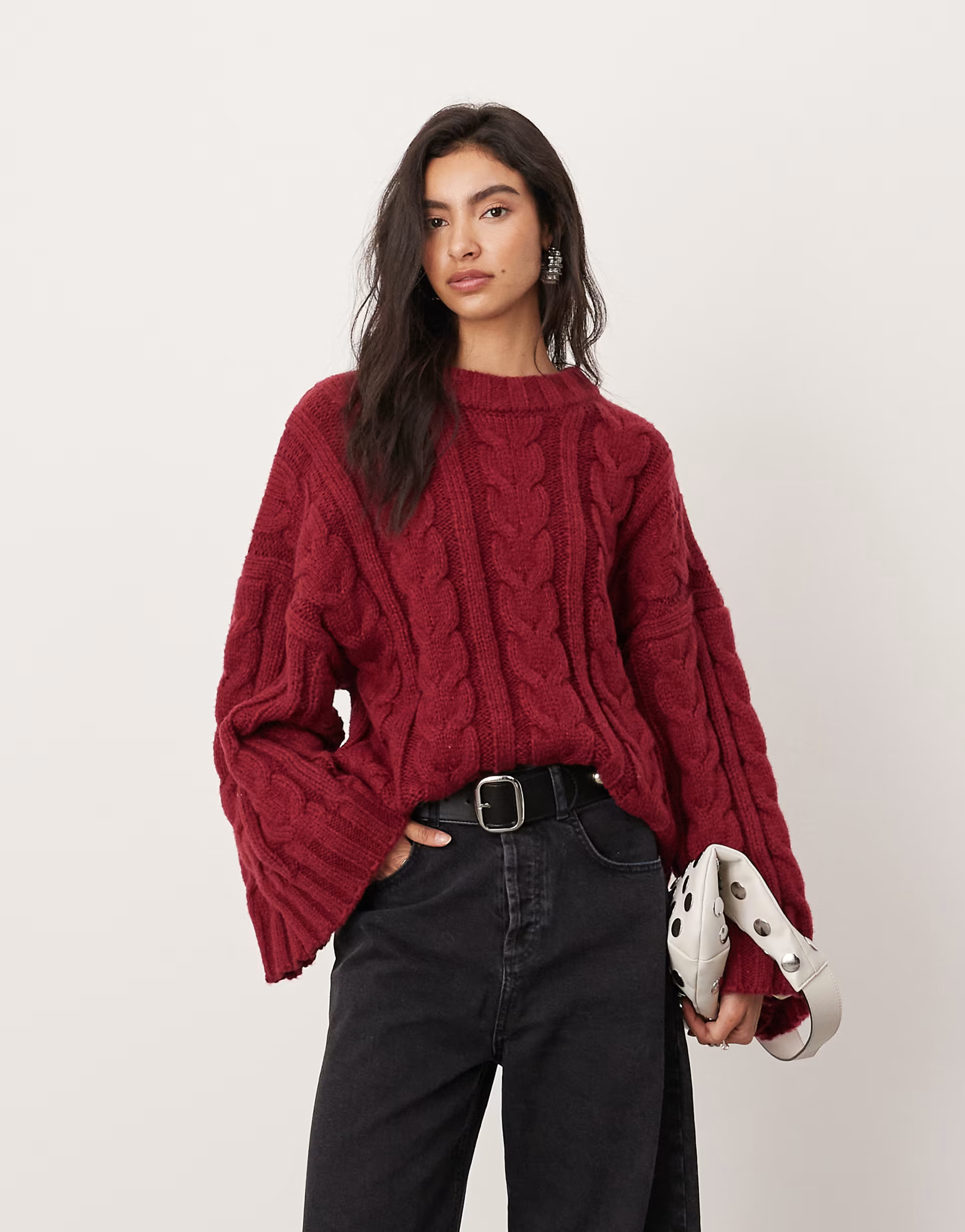 ASOS EDITION chunky cable knitted oversized jumper in burgundy | ASOS | ASOS (Global)