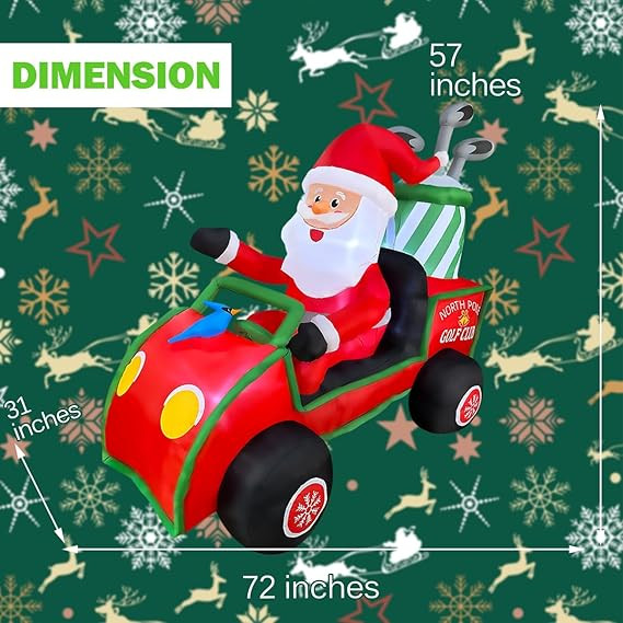 BLOWOUT FUN 6ft Length Inflatable Christmas Golf Cart with Santa Claus Decoration, LED Blow Up Li... | Amazon (US)