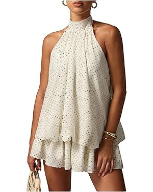 Floerns Women's Polka Dots Halter A Line Mini Dress Drop Waist Sleeveless Going Out Dresses | Amazon (US)