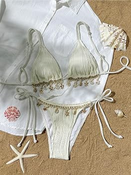 BIKINX Sexy Bikini Sets for Women Seashell Halter Tie Back Two Piece Swimsuit Color Block Triangl... | Amazon (US)