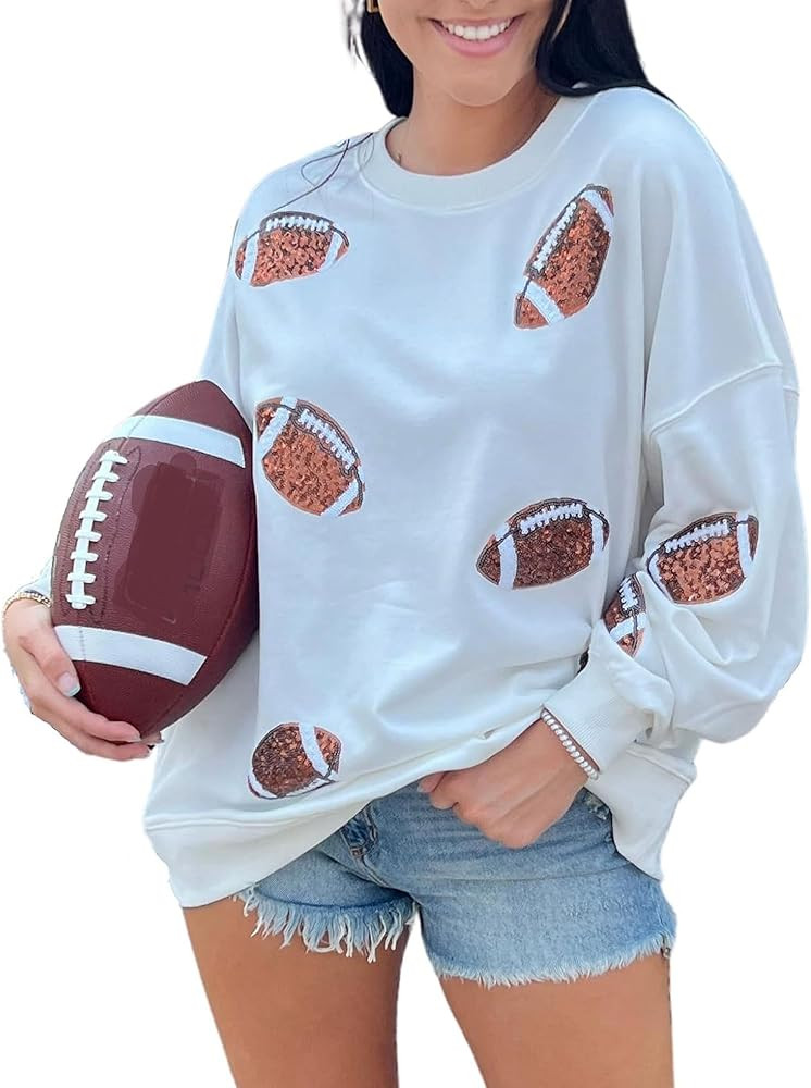 AMEBELLE Women's Oversized Crewneck Sweatshirt Football Sequin Fall Lightweight Loose Fit Gameday... | Amazon (US)