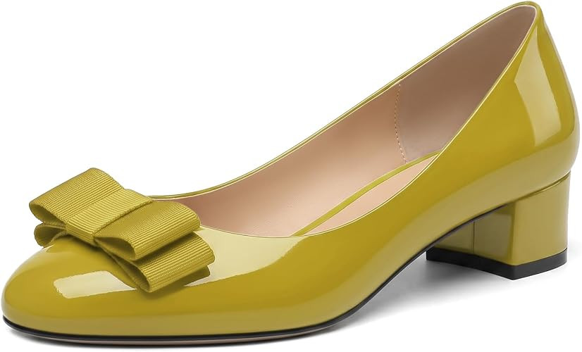 KUOARN Chunky Heels for Women Round Closed Toe 1.4 Inch Low Heel Dress Shoes Bow Slip On Pumps Co... | Amazon (US)