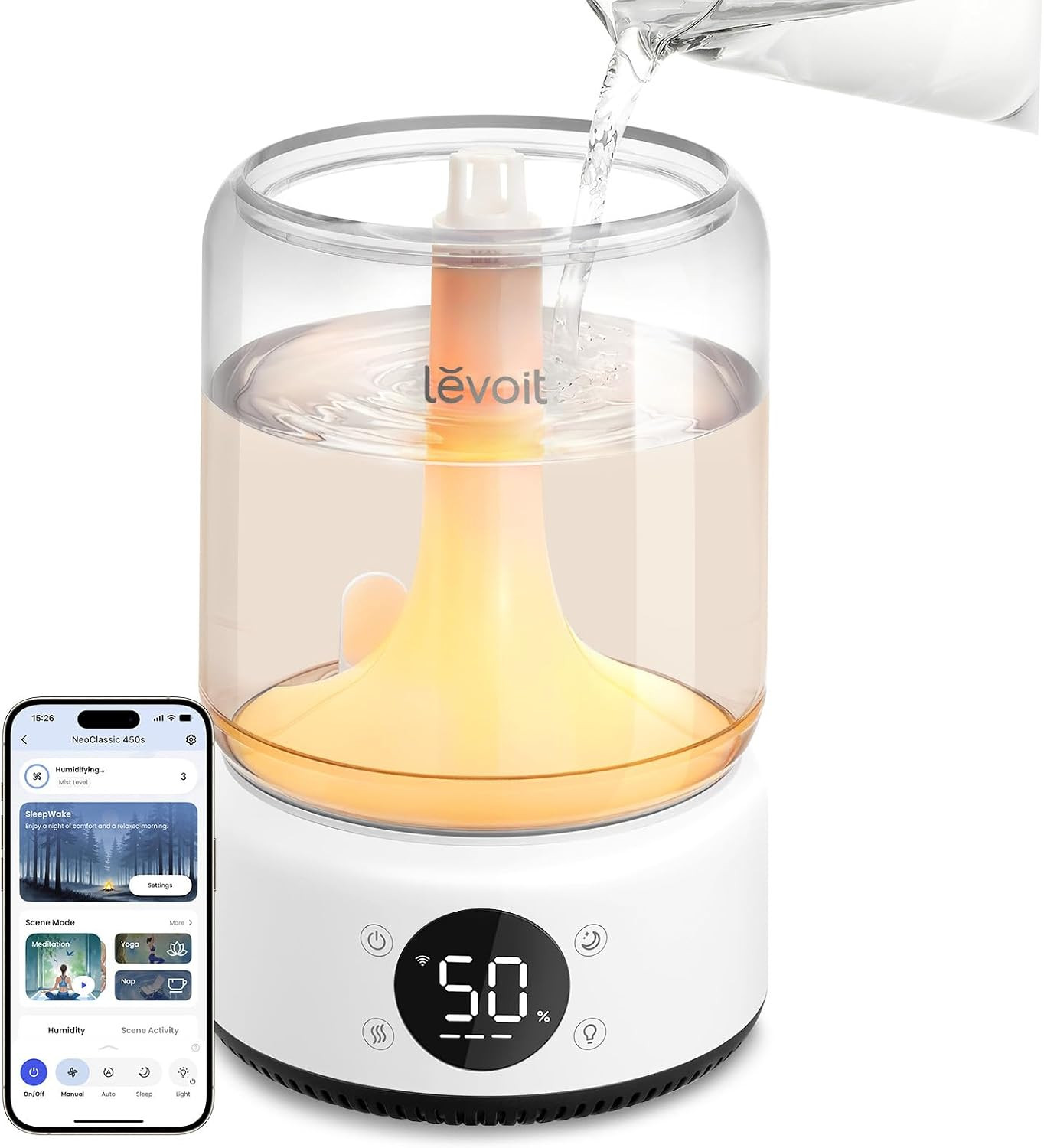 LEVOIT Smart Humidifier for Bedroom, 4.2L Top Fill Cool Mist for Large Room | Amazon (US)