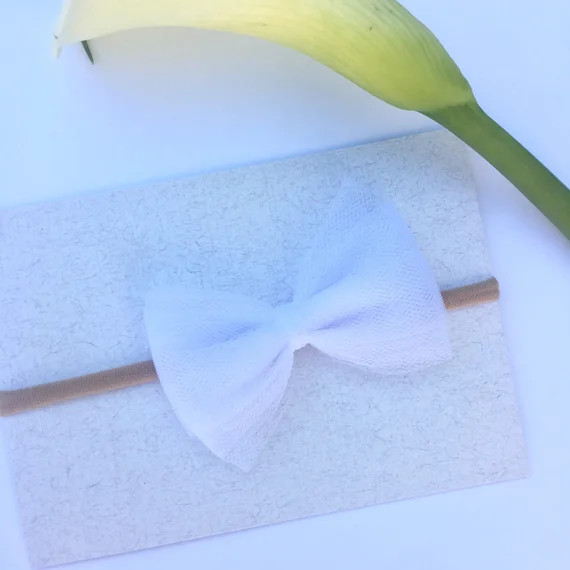 Adorable ! White Tulle Bow nylon Headband ! Newborn , Baby girl , Toddler Girl | Etsy (US)