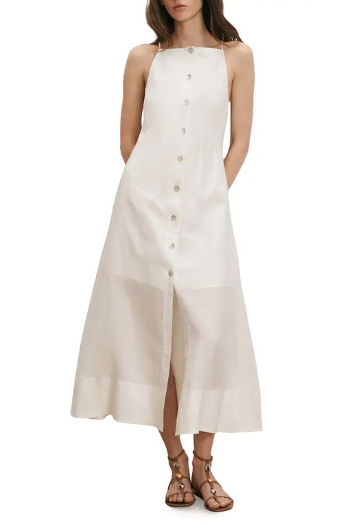 Veronica Beard Georges Linen Button-Up Midi Sundress in White at Nordstrom, Size 8 | Nordstrom
