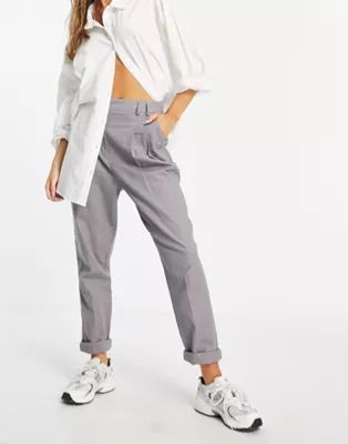 ASOS DESIGN high waist slim peg trouser in grey linen | ASOS (Global)
