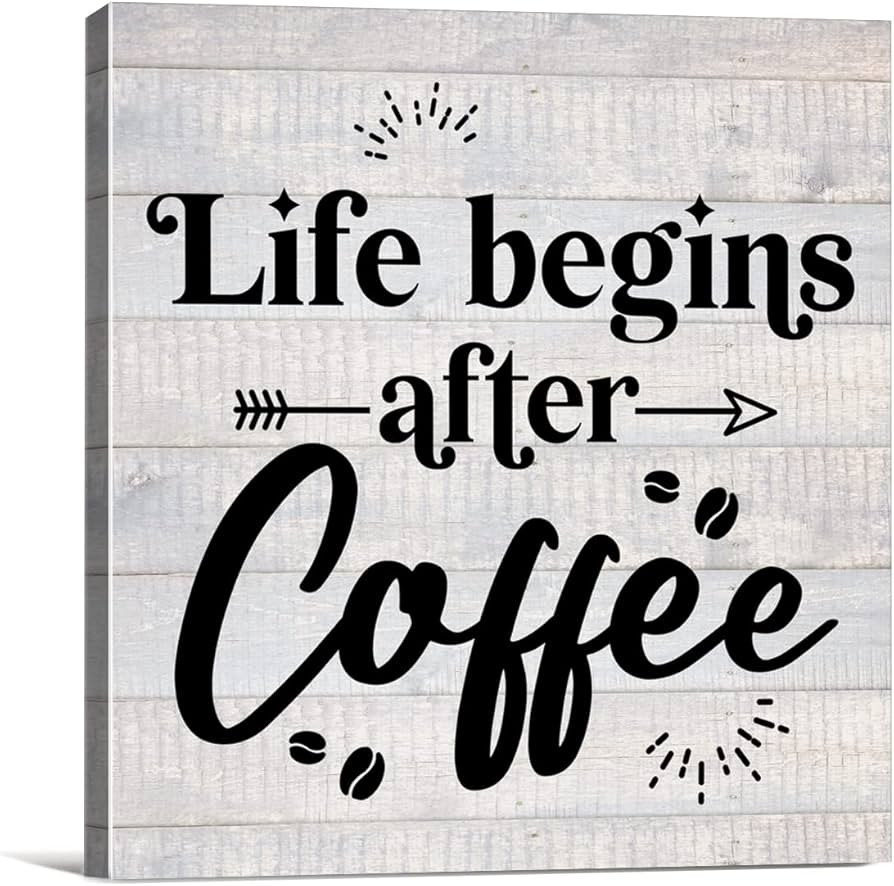 Coffee Canvas Wall Art Framed Print 8x8 Inch Rustic Life Begins After Coffee Poster Painting Desk... | Amazon (US)
