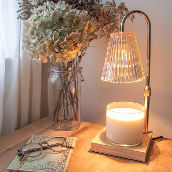 Sparoom Candle Lamp Warmer Crystal Ribbed Shade: Electric Glass Warmer, Contemporary Decor, Rose ... | Target